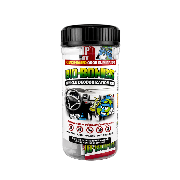 Bio-Bombs vehicle deodorization kit on a white background