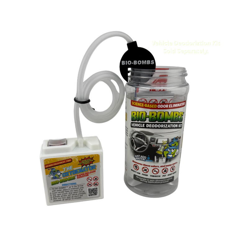 Bio-Bombs vehicle deodorization kit with a aerator clear background